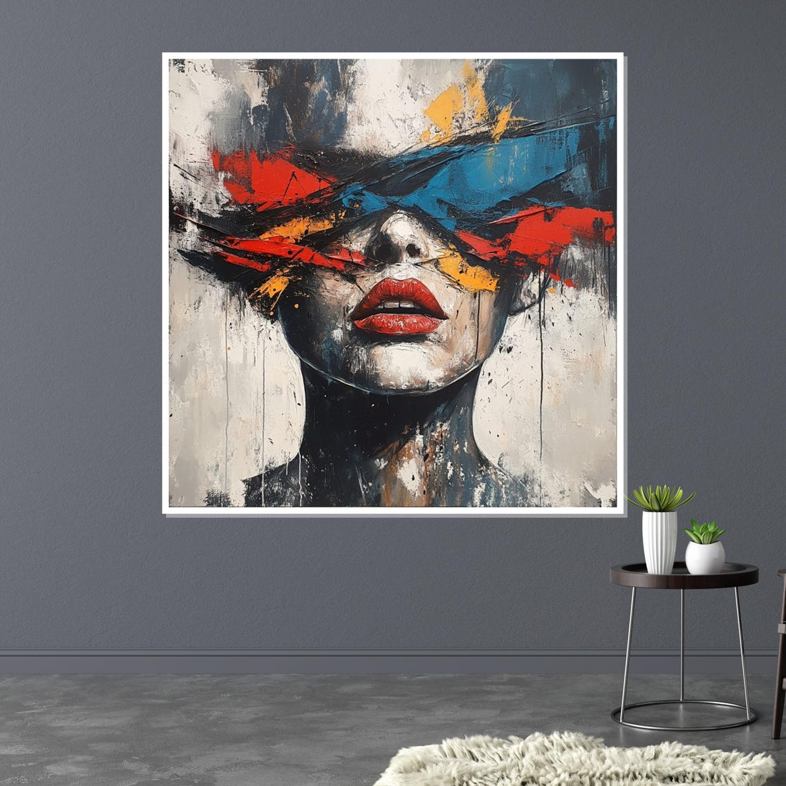 Bold Red Lips Woman Face Abstract Expressionist Brushstroke Print - Image 3