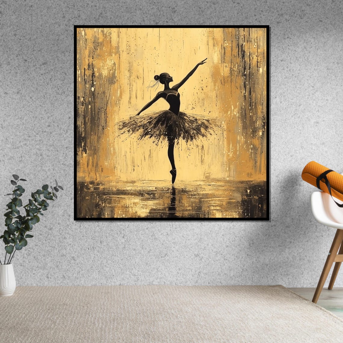 Ballerina Dark Silhouette Rich Textured Golden Luxury Art Poster - Image 5