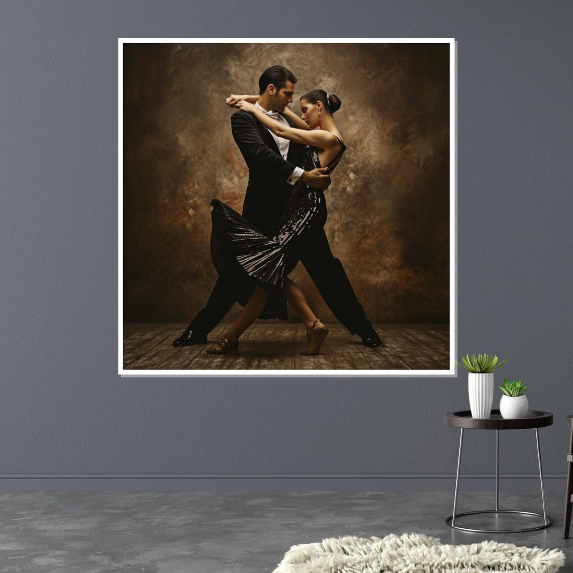 Tango Dancers in Passionate Embrace Smoky Stage Dance Art Poster - Image 3