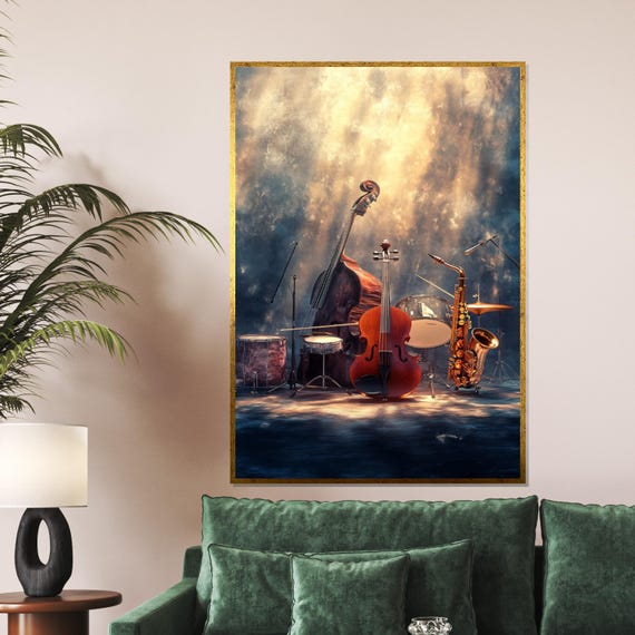 Jazz Ensemble Musical Instrument Wall Art Saxophone Drums Bass Cello Music Lover Decor Wall Art Design Ready To Hang