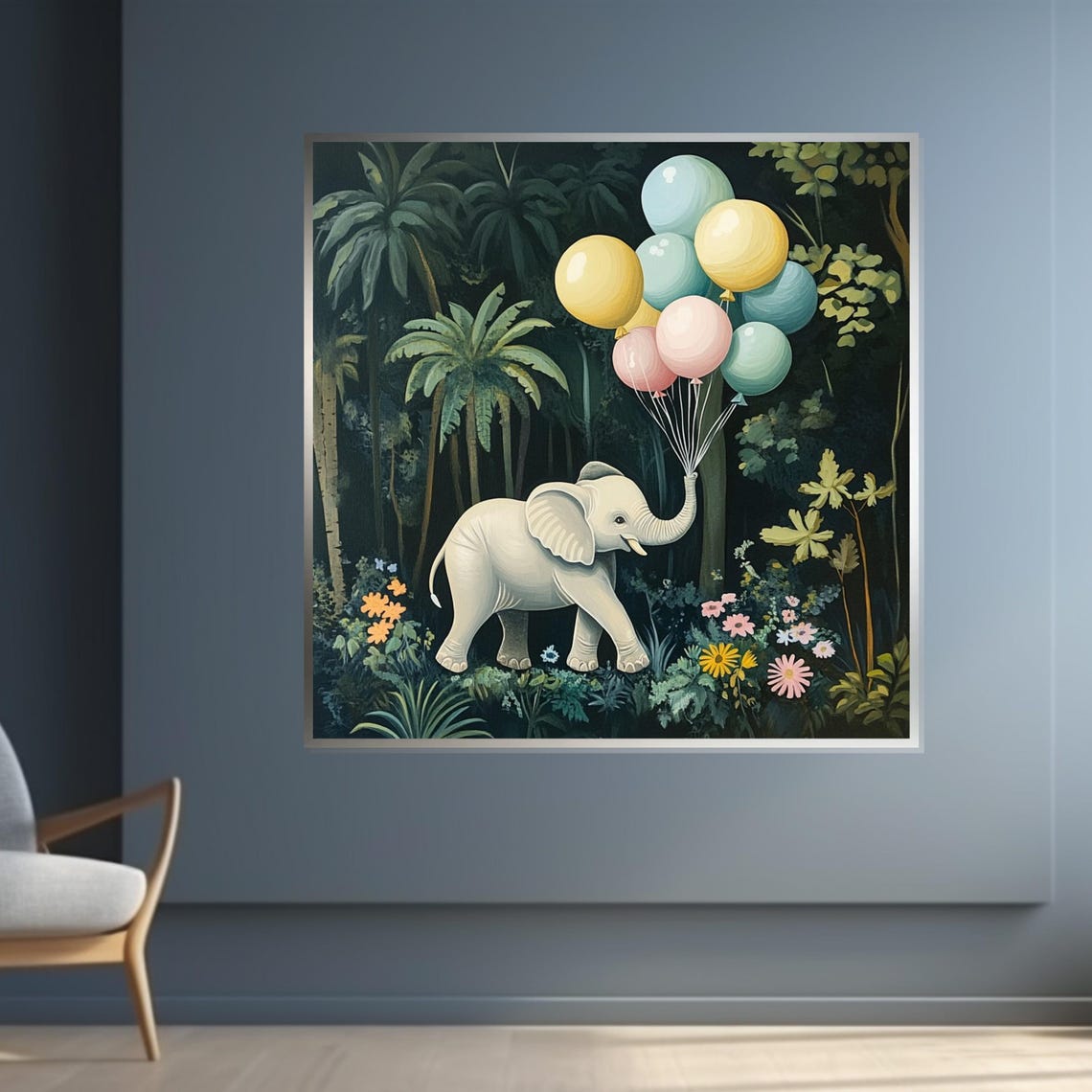 Baby Elephant Balloons Jungle Whimsical Nursery Animal Art Poster - Image 4