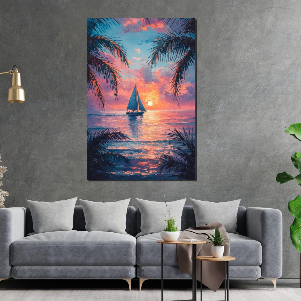 Sunset Sail Ocean Art Tropical Seascape Wall Art Beach Sunset Wall Art Design Ready To Hang Decor - Image 2