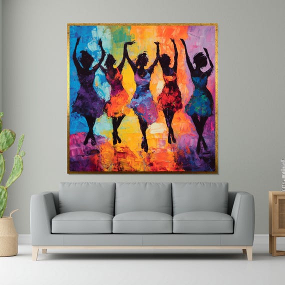 Dancing Silhouettes Colorful Dance Art Wall Art Design Ballerina Silhouette Art Ready To Hang Decoration