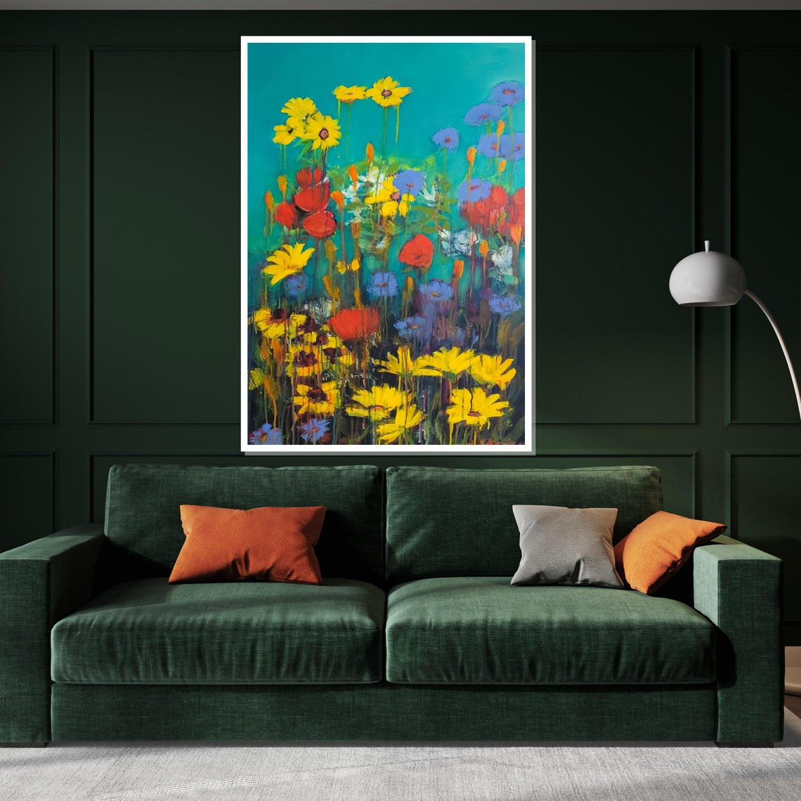 Colorful Wildflowers Teal Background Abstract Floral Art Poster - Image 3