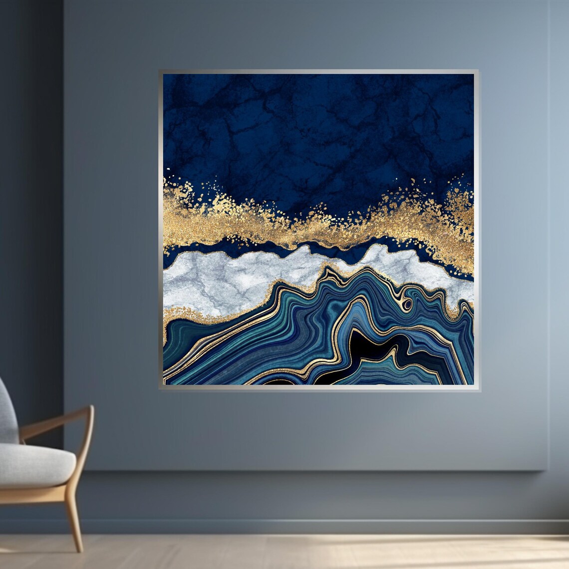Blue Gold Marble Abstract Art Swirl, Geode Design - Image 4