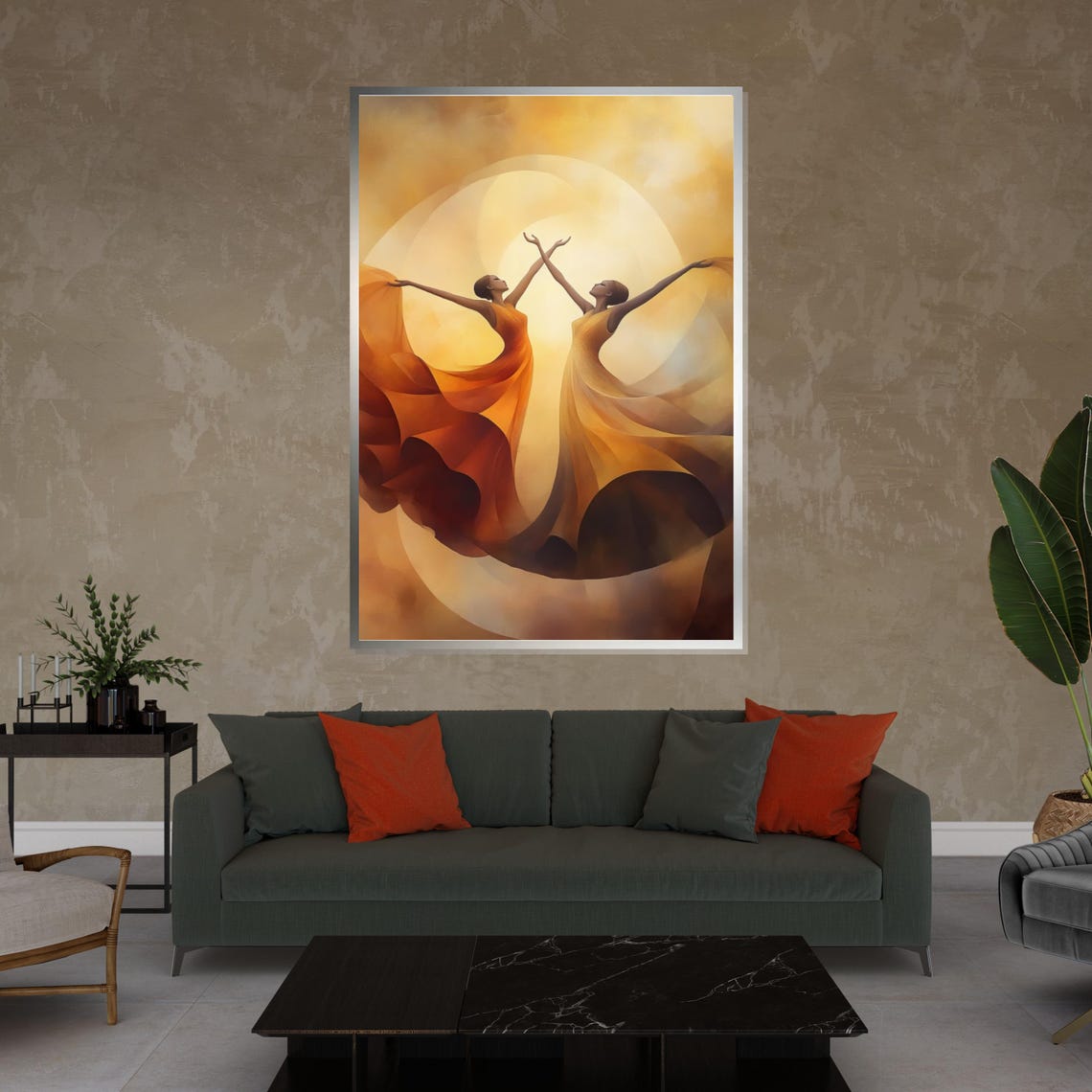 Two Dancers Mirrored Movement Radiant Sunrise Gold Art Poster - Image 4