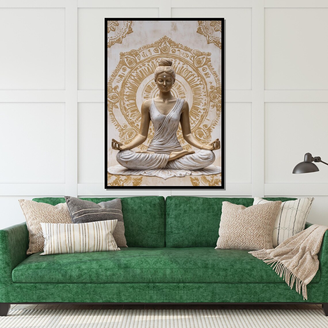 Serene Golden Meditating Woman Mandala Halo Spiritual Yoga Art Poster - Image 5