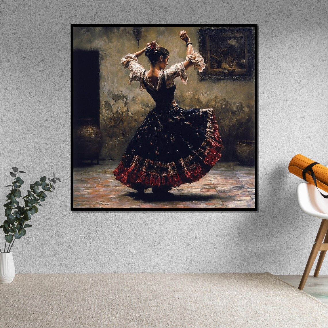 Flamenco Dancer Swirling Traditional Spanish Dress Dark Room Poster - Image 5