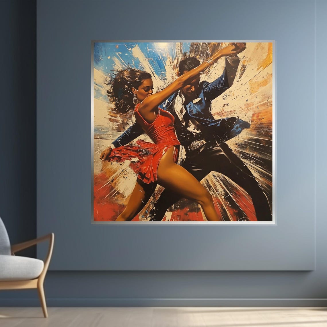 Vibrant Latin Dance Couple in Red Dress Explosive Color Art Poster - Image 4