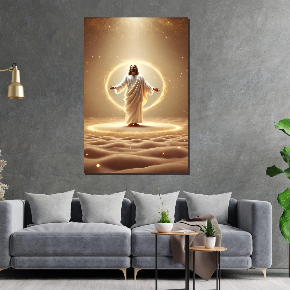 Jesus Christ In Radiant Halo Golden Divine Light Christian Wall Art - Image 2