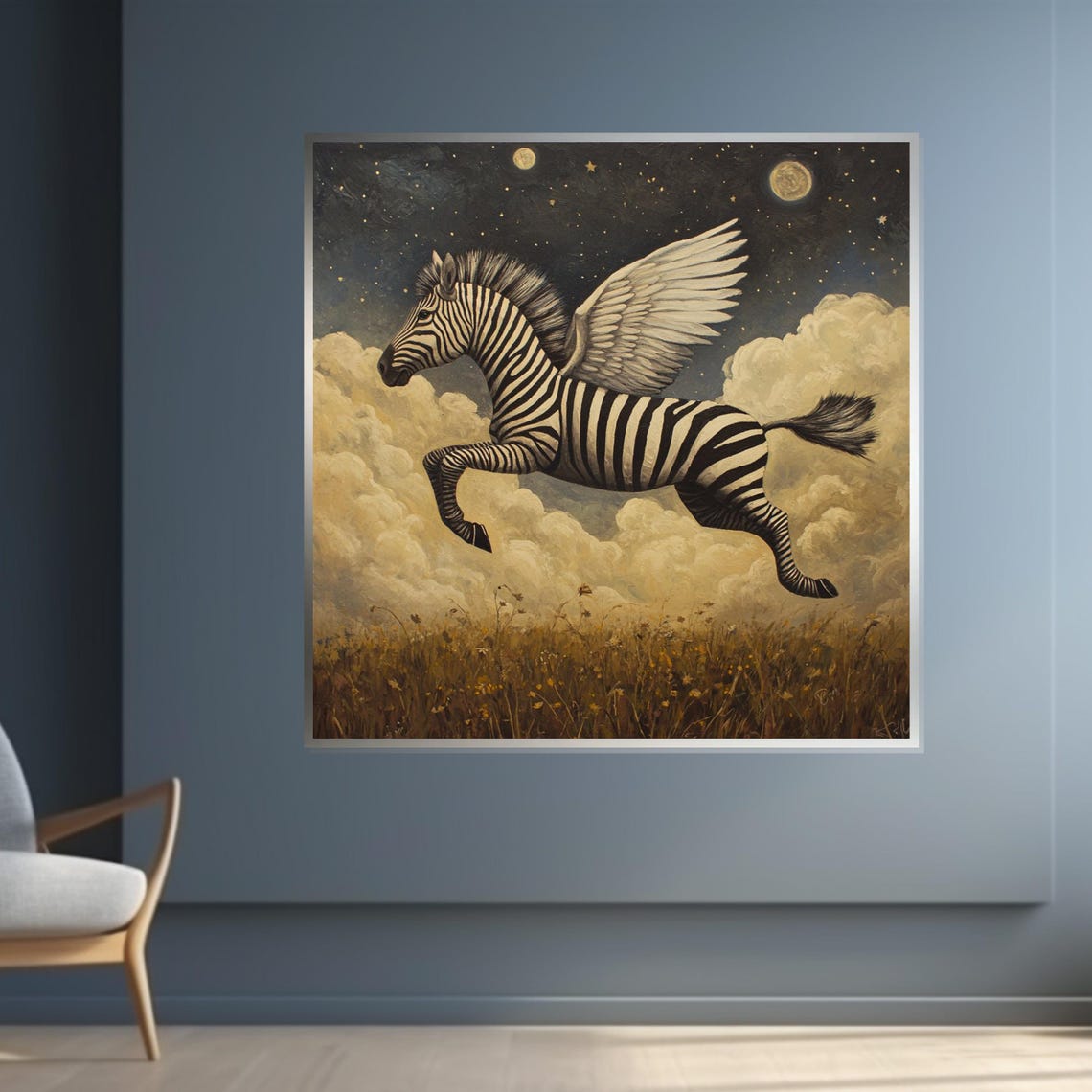 Winged Zebra Flying Night Clouds Fantasy Pegasus Style Art Poster - Image 4