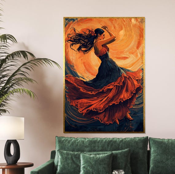 Flamenco Dancer Spanish Dance Art Vibrant Dress Wall Art Design Ready To Hang Decoration