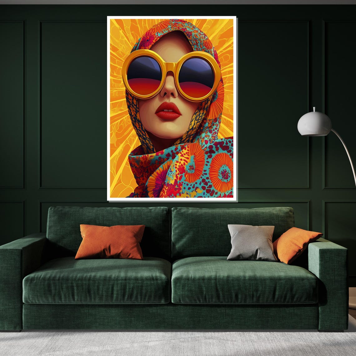 Retro Lady With Round Sunglasses And Colorful Headscarf Style Poster - Image 3