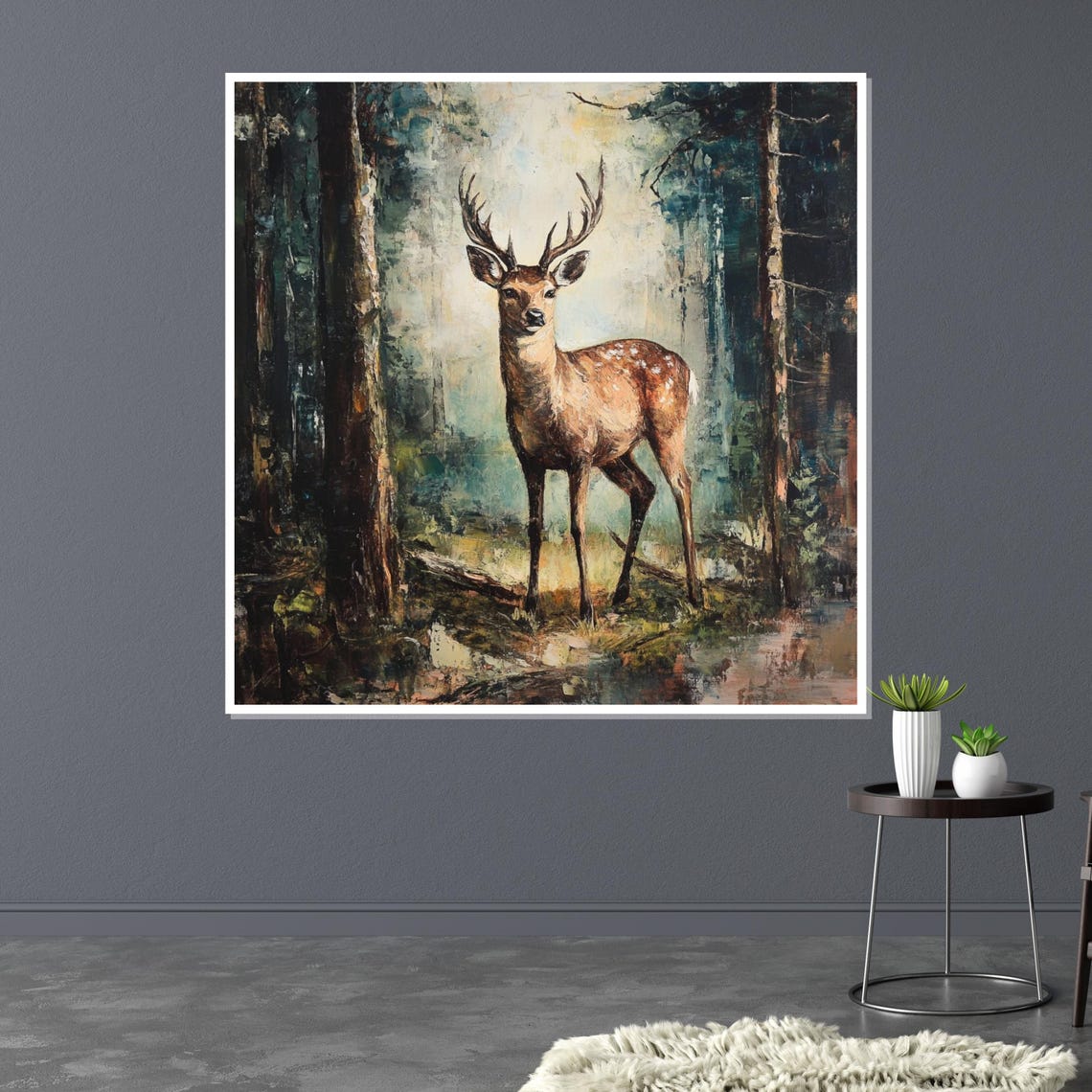 Stag Misty Forest Morning Light Deer Wildlife Oil Art Poster - Image 3
