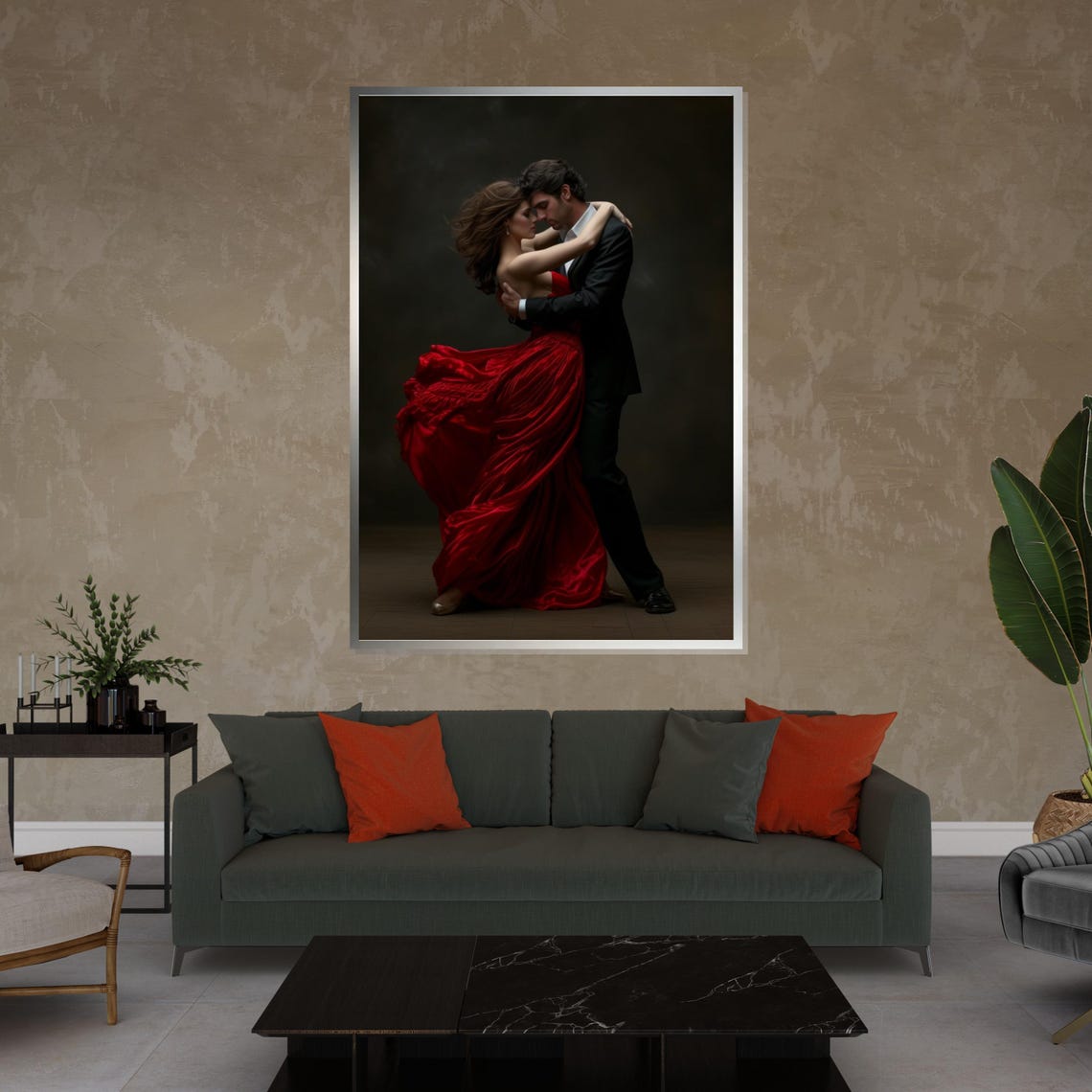 Dancing Couple in Red Gown Romantic Ballroom Dance Art Poster - Image 4