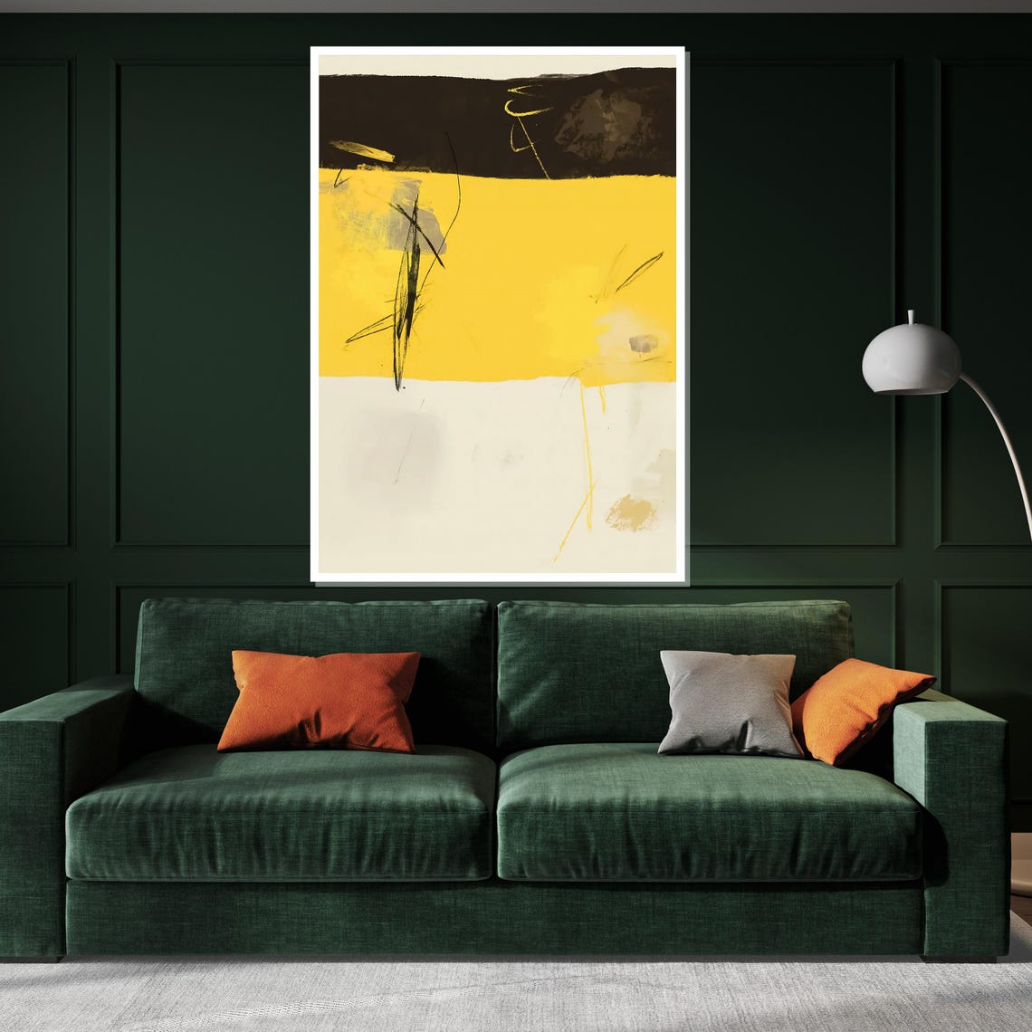 Bold Yellow Black White Abstract Layers Minimalist Art Poster - Image 3