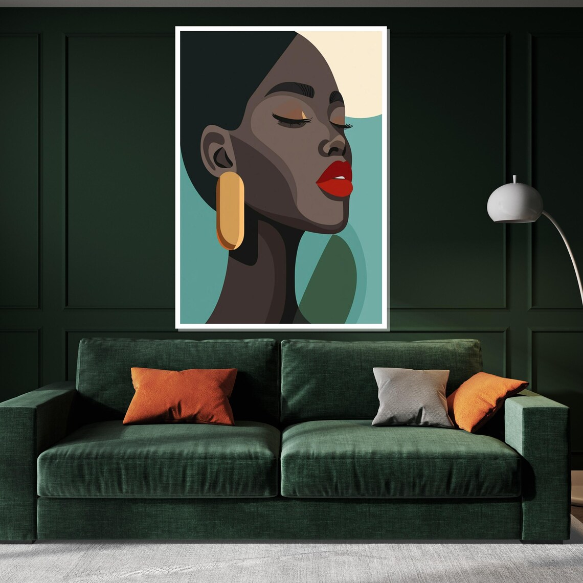Modern Woman Portrait With Red Lips And Gold Earring Teal Style Poster - Image 3