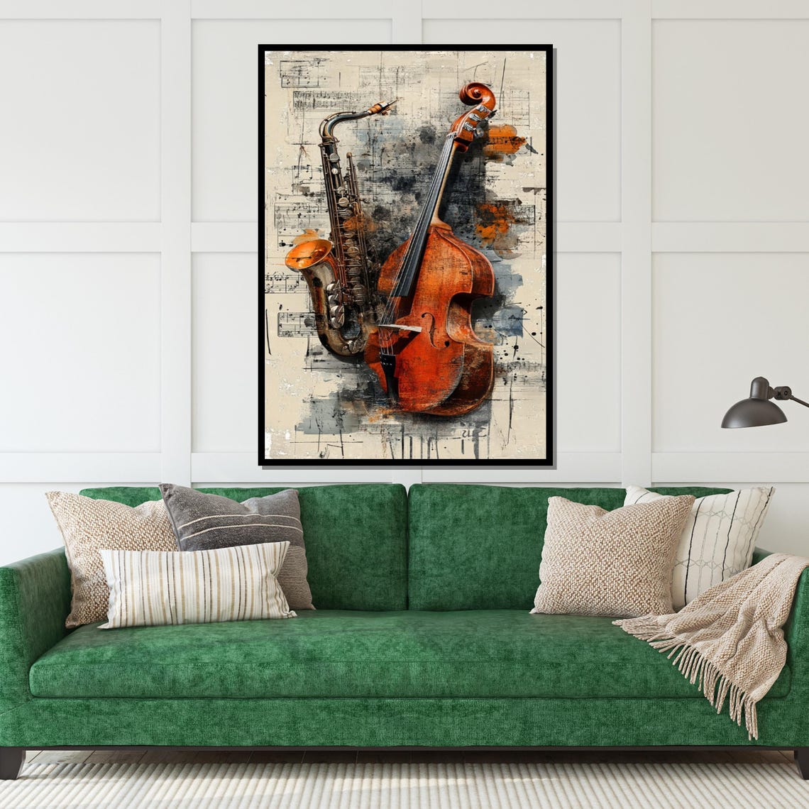 Saxophone Double Bass Aged Sheet Music Vintage Jazz Club Poster - Image 5