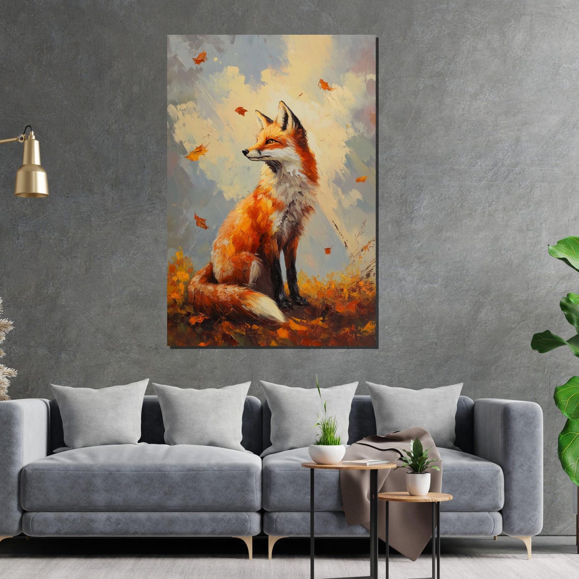 Autumn Red Fox in Falling Leaves Woodland Wildlife Art Poster - Image 2