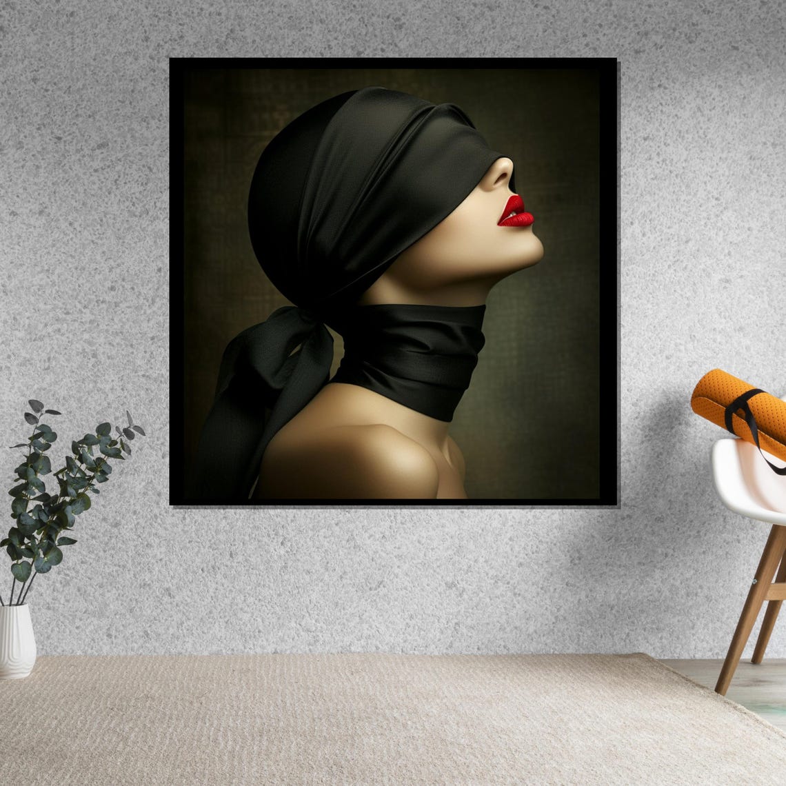 Blindfolded Beauty With Red Lips Dramatic Silk Blindfold Art Poster - Image 4