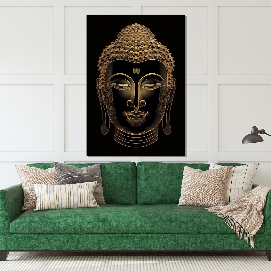 Golden Buddha Face Line Art Black Background Zen Portrait Poster - Image 5