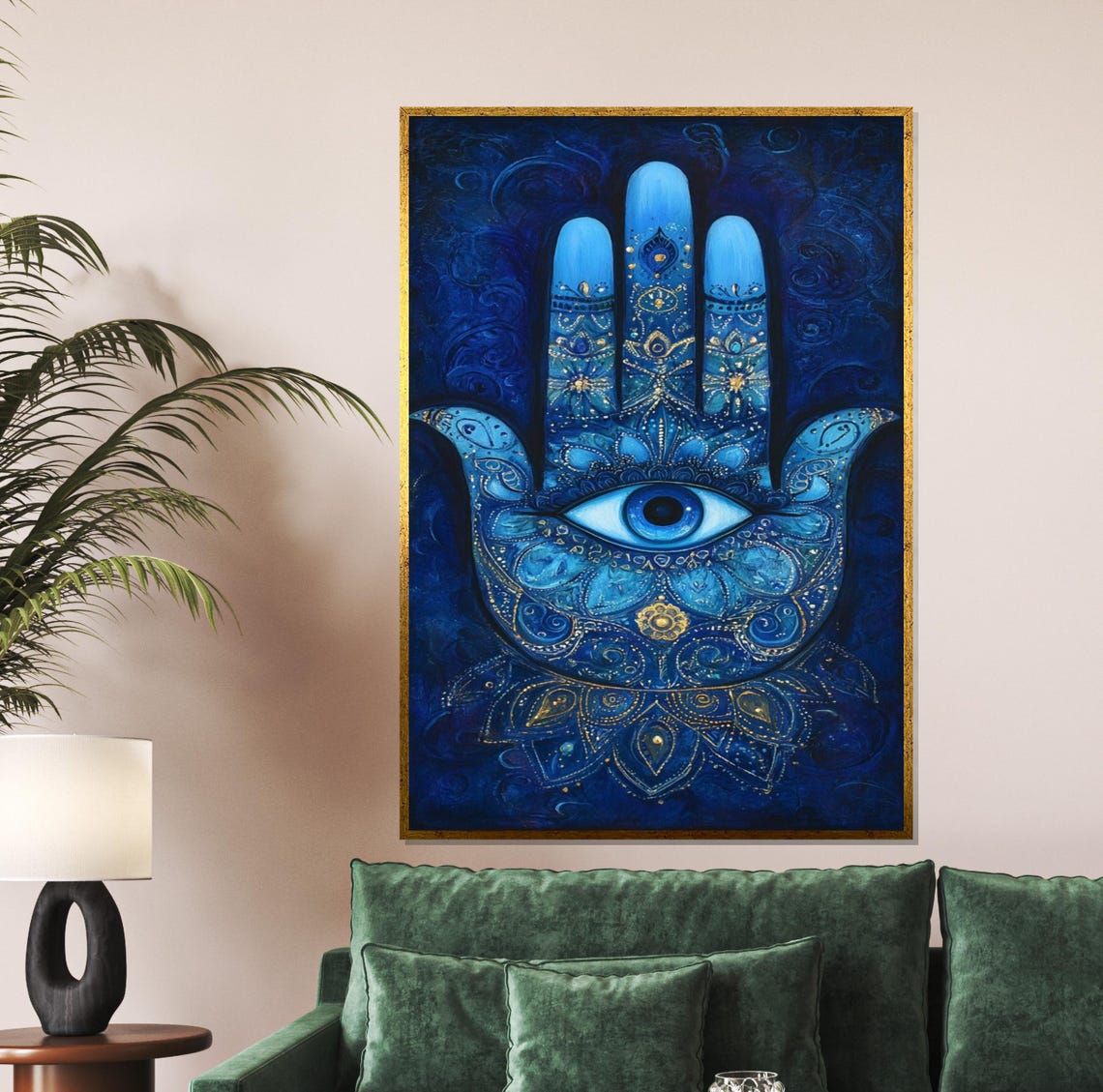 Blue Hamsa Hand Evil Eye Protection Sacred Spiritual Art Poster
