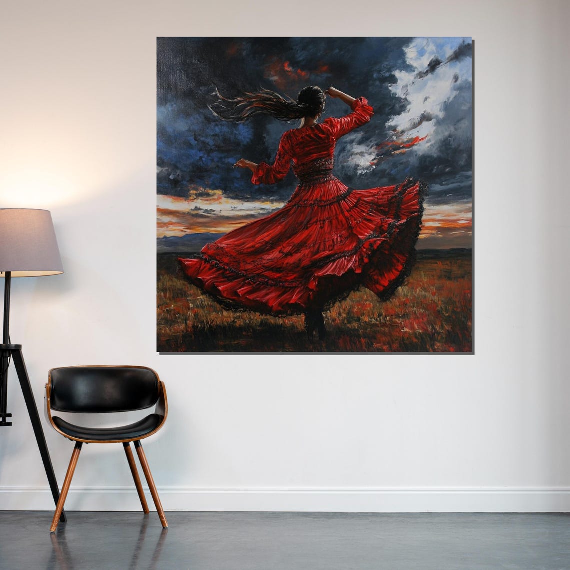 Flamenco Dancer In Red Dress Stormy Sunset Sky Passionate Dance Poster - Image 2