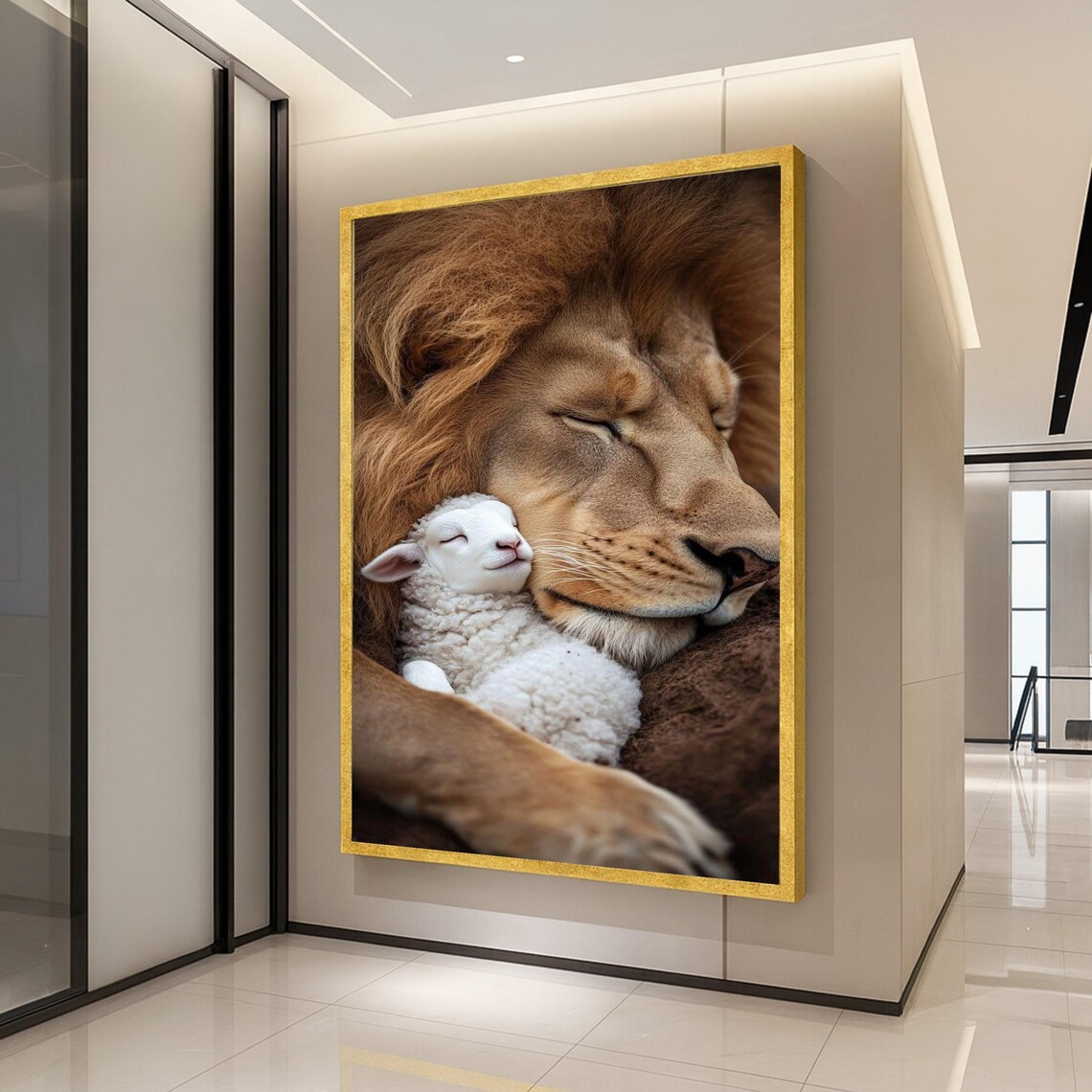 Lion And Lamb Art Print, Inspirational Decor