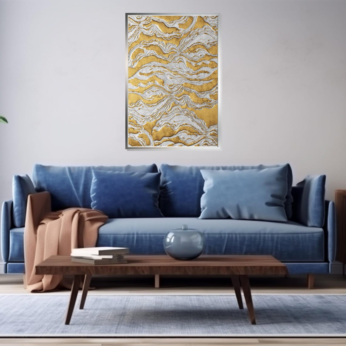 Gold White Wave Texture Flowing Layers Modern Abstract Poster - Image 3