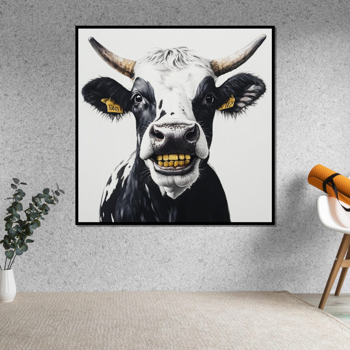 Grinning Black And White Cow With Gold Teeth Funny Farm Art Poster - Image 5