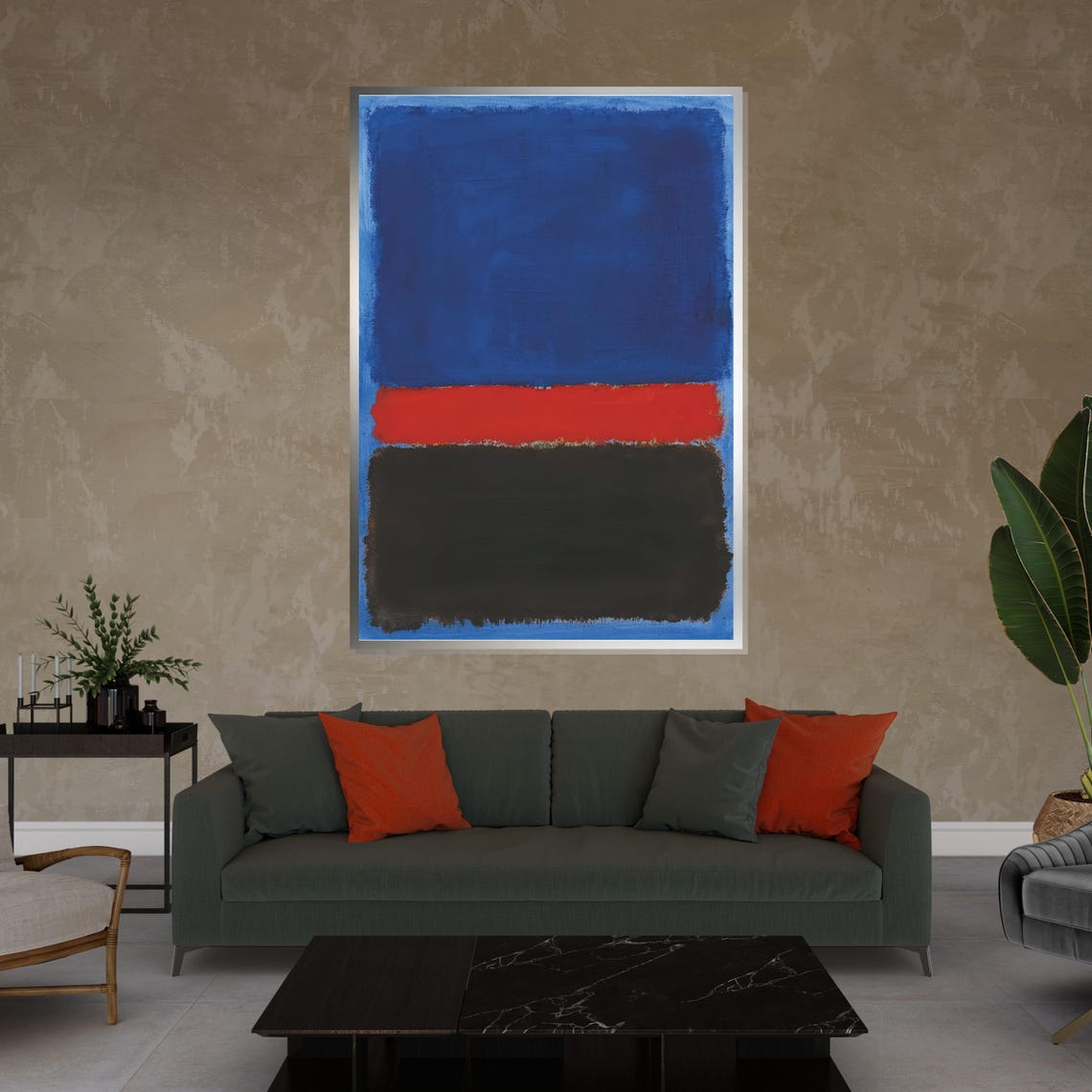 Bold Blue Red and Black Color Block Abstract Modern Art Poster - Image 4