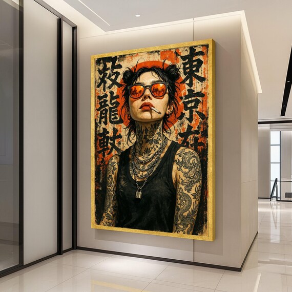 Tattooed Tokyo Woman Orange Sunglasses Red Sun Street Art Poster