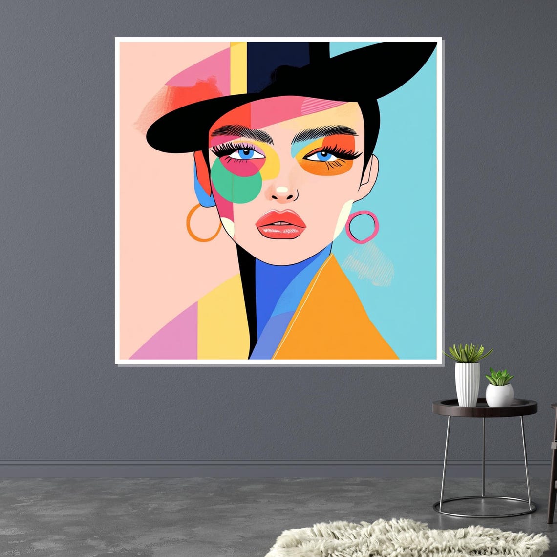 Colorful Geometric Woman Face Bold Modern Pop Art Portrait Poster - Image 3