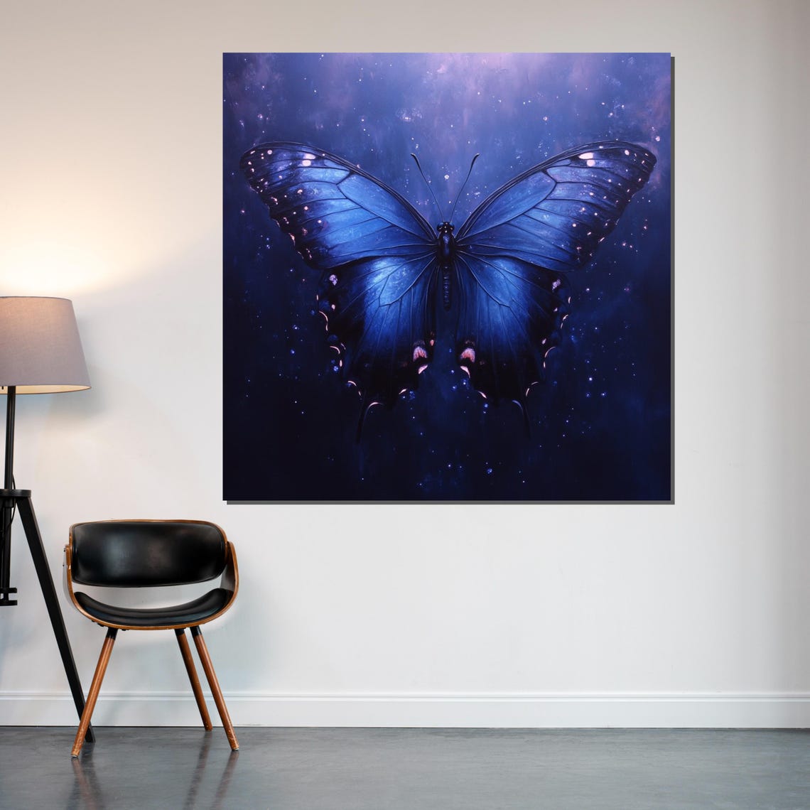 Blue Morpho Butterfly Against Starry Cosmic Night Sky Art Poster - Image 2