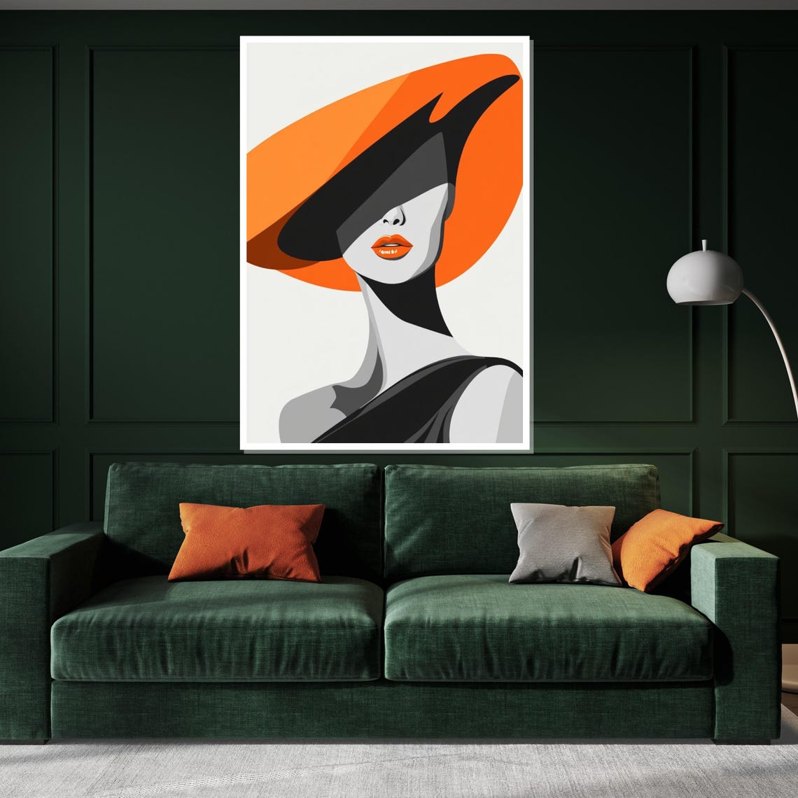 Elegant Woman in Orange Hat Bold Modern Fashion Illustration Poster - Image 3
