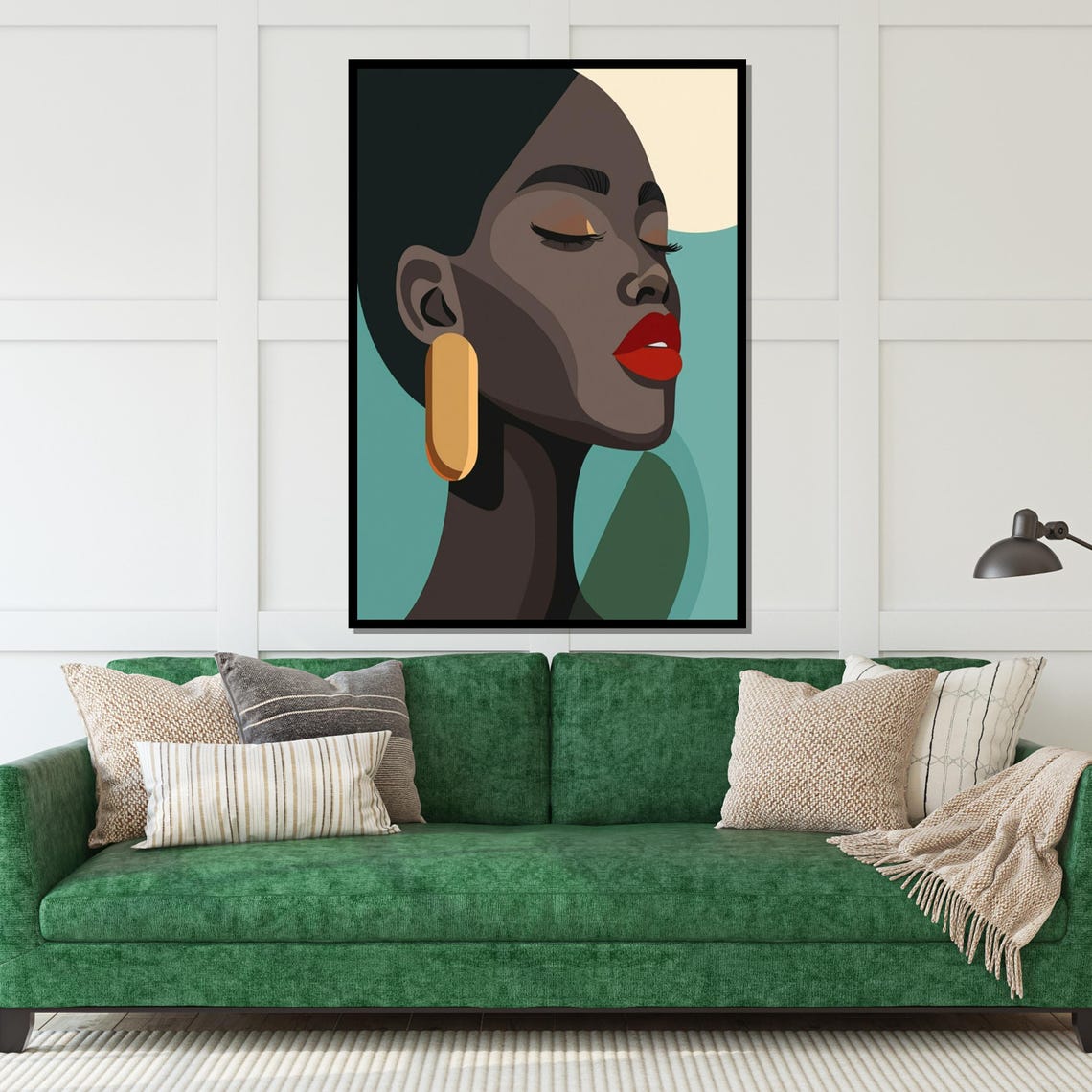 Modern Woman Portrait With Red Lips And Gold Earring Teal Style Poster - Image 5