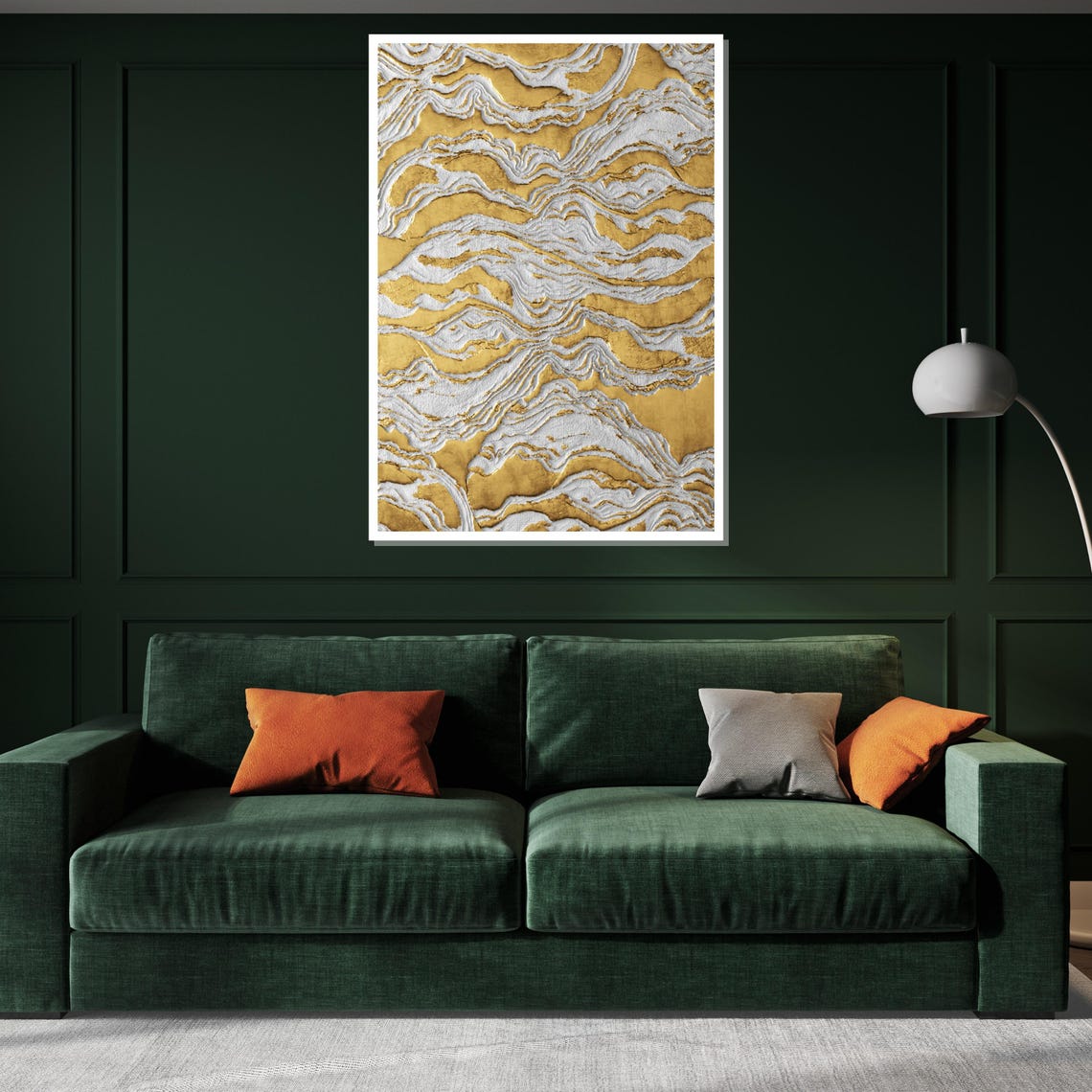 Gold White Wave Texture Flowing Layers Modern Abstract Poster - Image 2