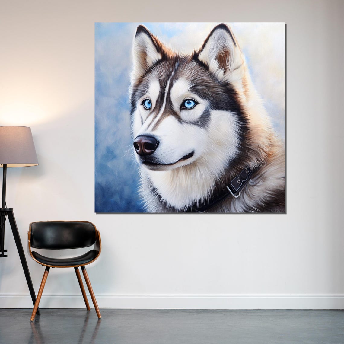 Blue Eyed Siberian Husky Portrait Loyal Dog Painting Decor Poster - Image 2