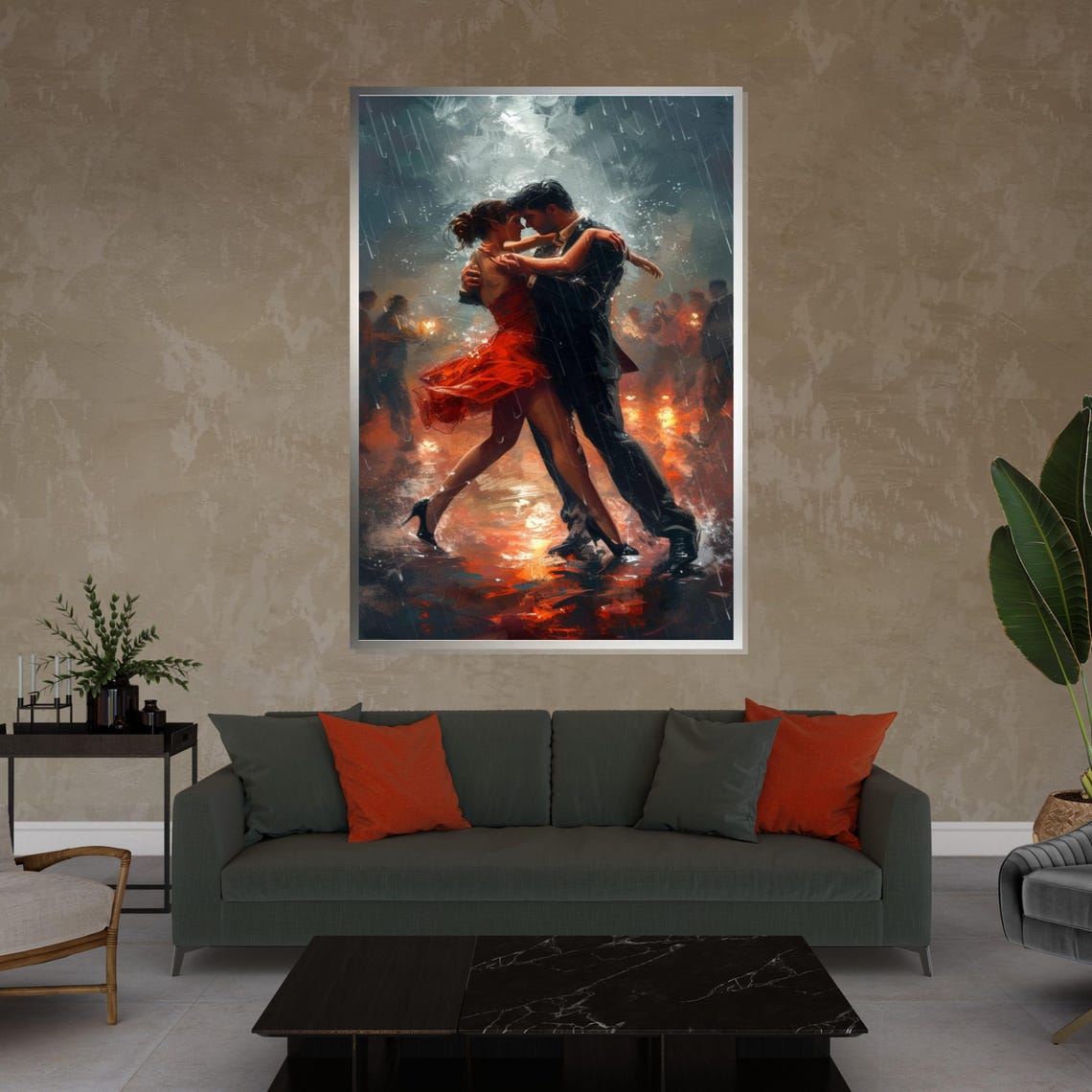 Tango Couple Dancing In Rain Red Dress Romantic Night Poster - Image 4