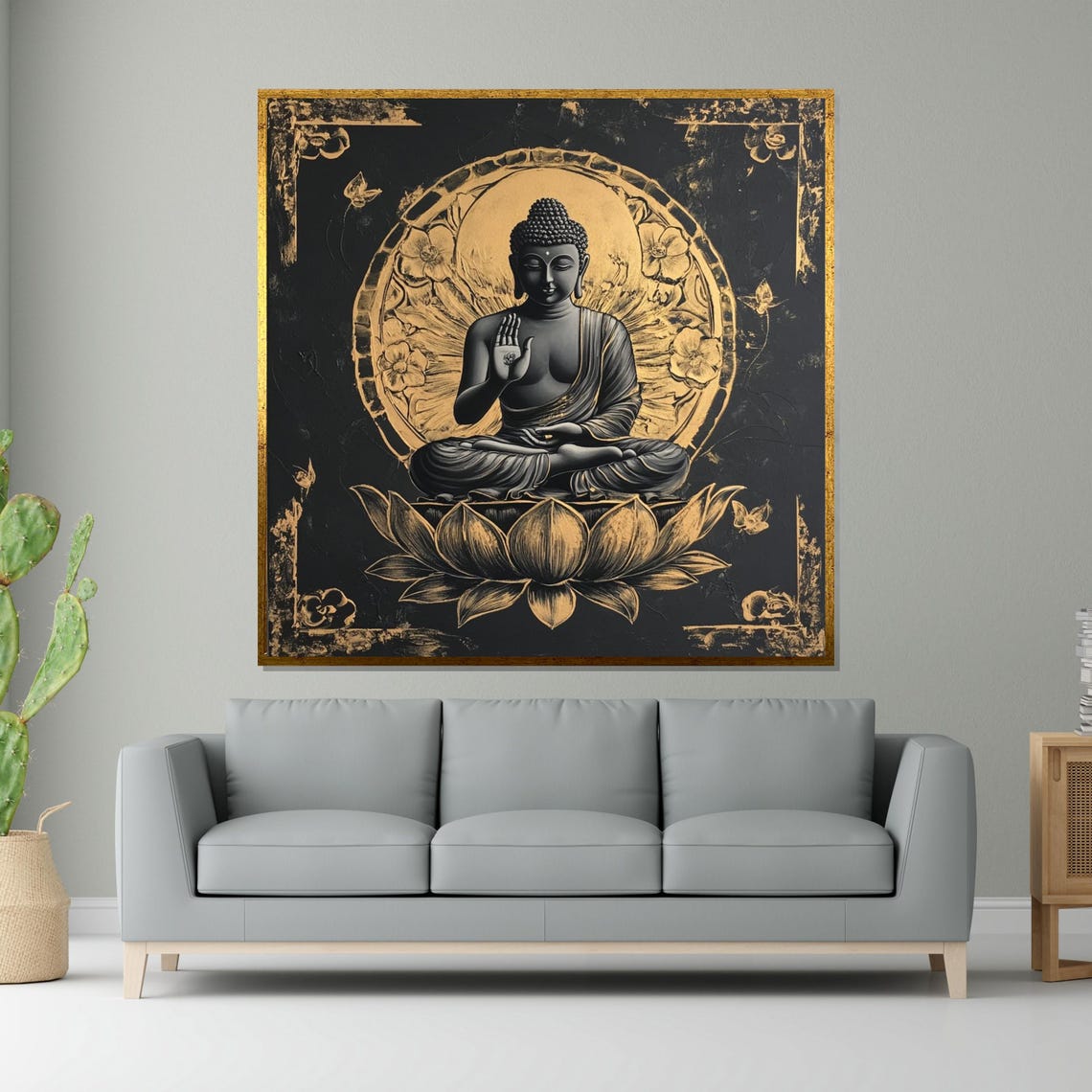 Black and Gold Buddha Lotus Blessing Mudra Luxury Art Poster