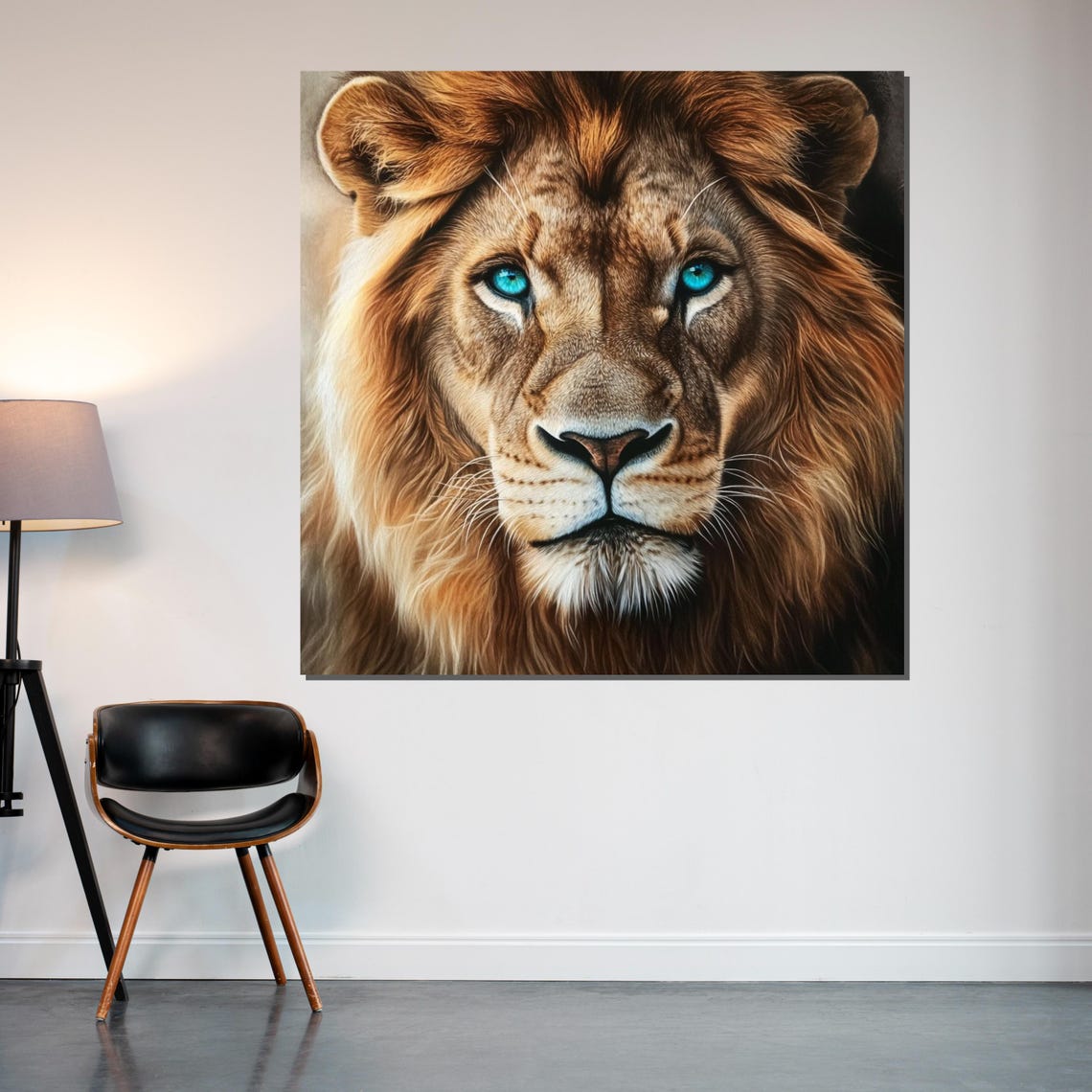 Lion Face With Piercing Blue Eyes Majestic Wildlife Portrait Poster - Image 2
