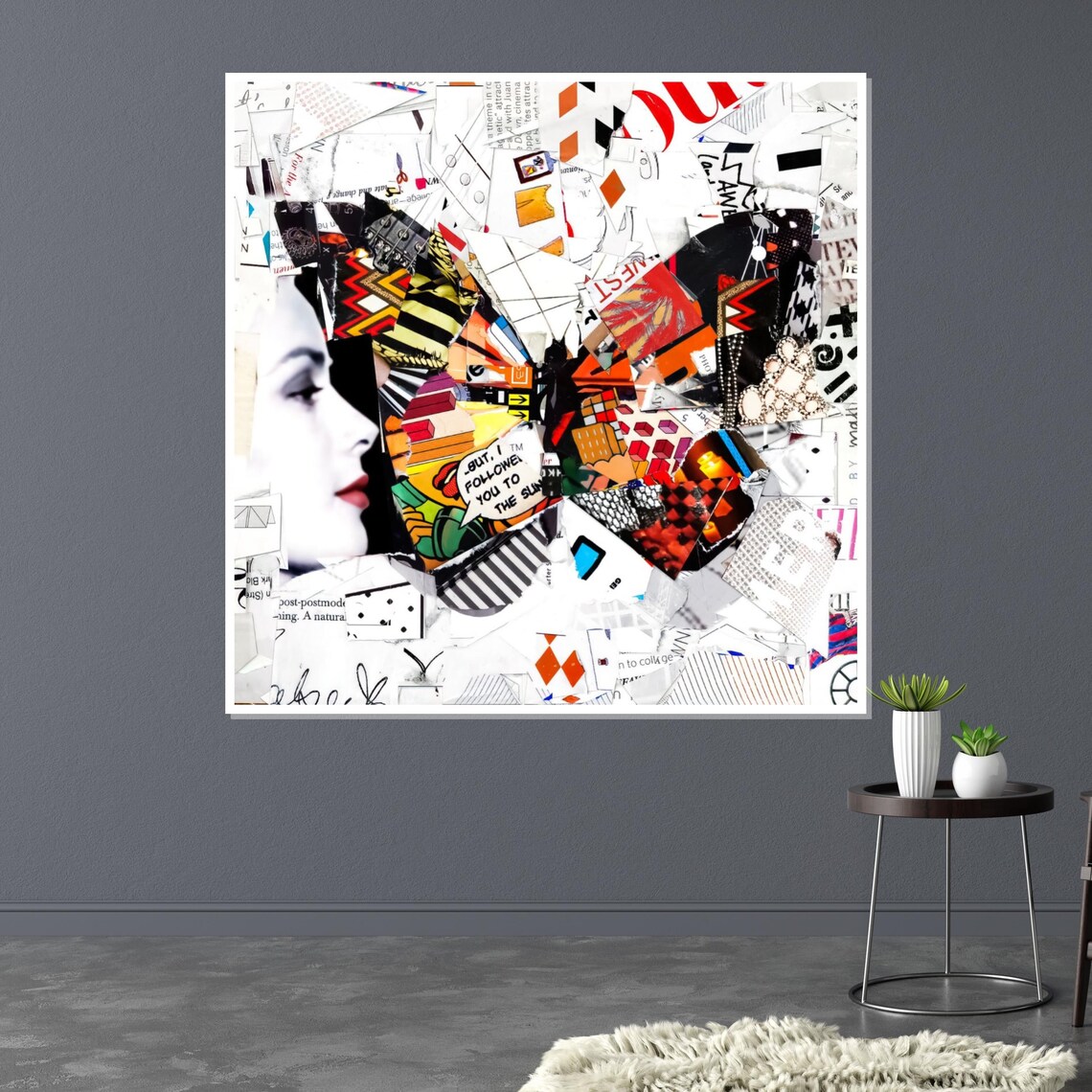 Woman Profile Butterfly Collage Magazine Clipping Art Poster - Image 3