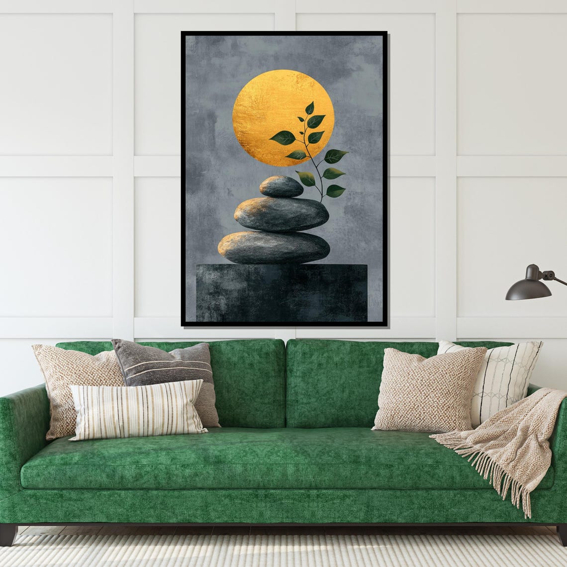 Zen Stone Cairn Golden Moon Branch Serene Minimalist Art Poster - Image 5