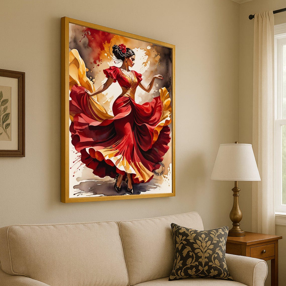 Flamenco Dancer Red Dress Watercolor Spanish Dance Passion Wall Art