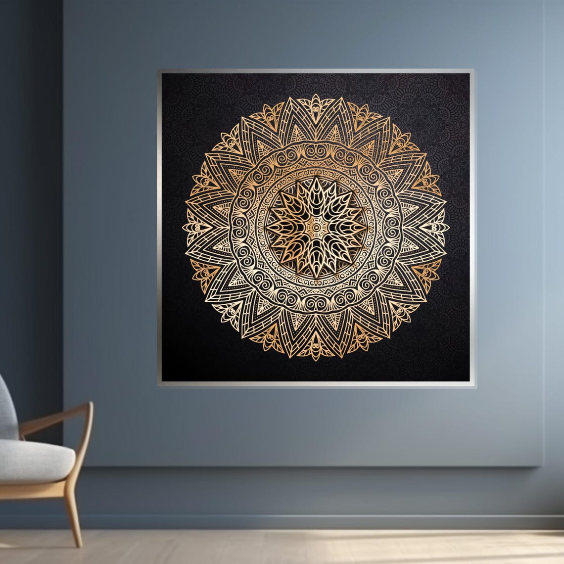 Intricate Gold Mandala Black Background Boho Luxury Medallion Print - Image 4