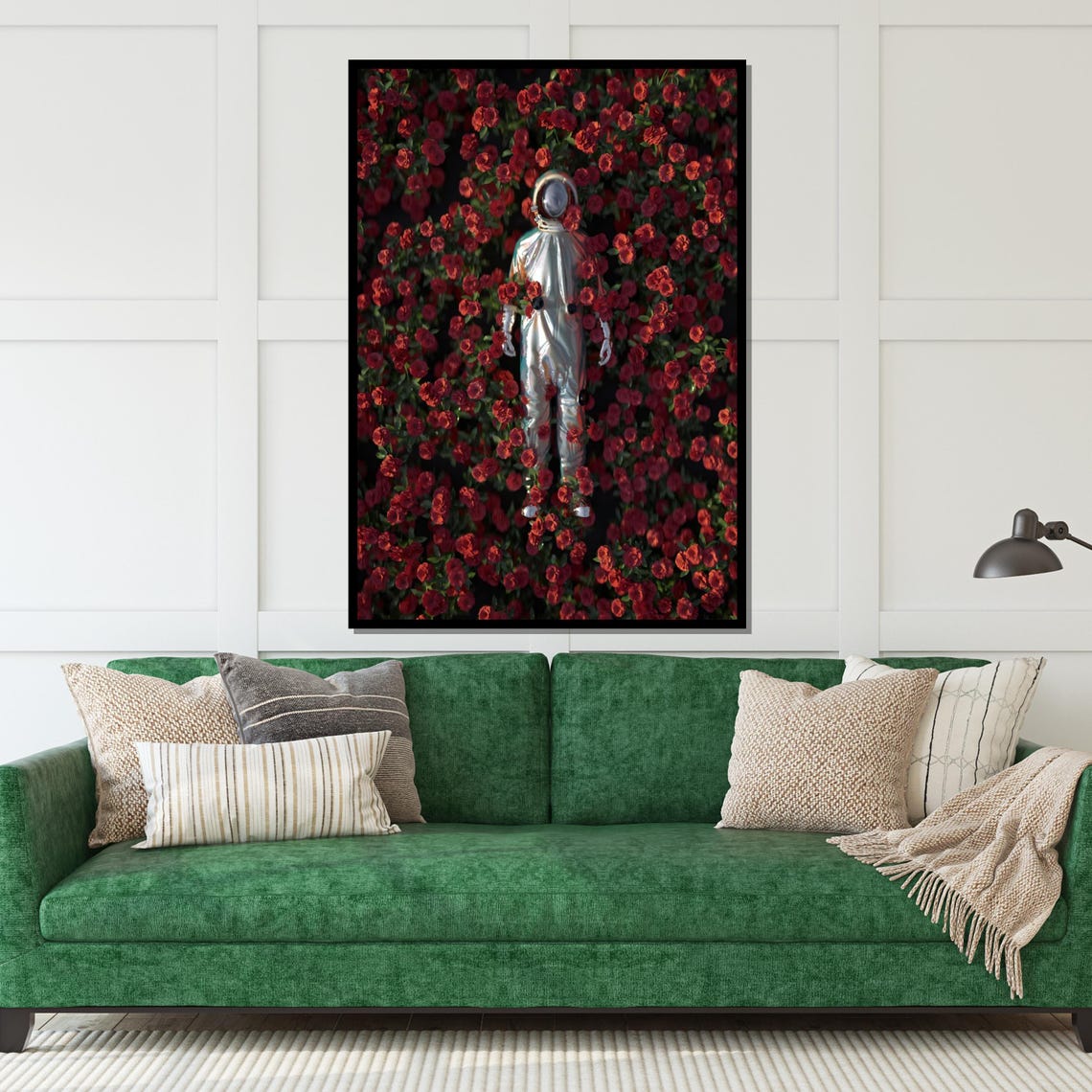 Astronaut Floating in a Sea of Red Roses Surreal Space Art Poster - Image 5