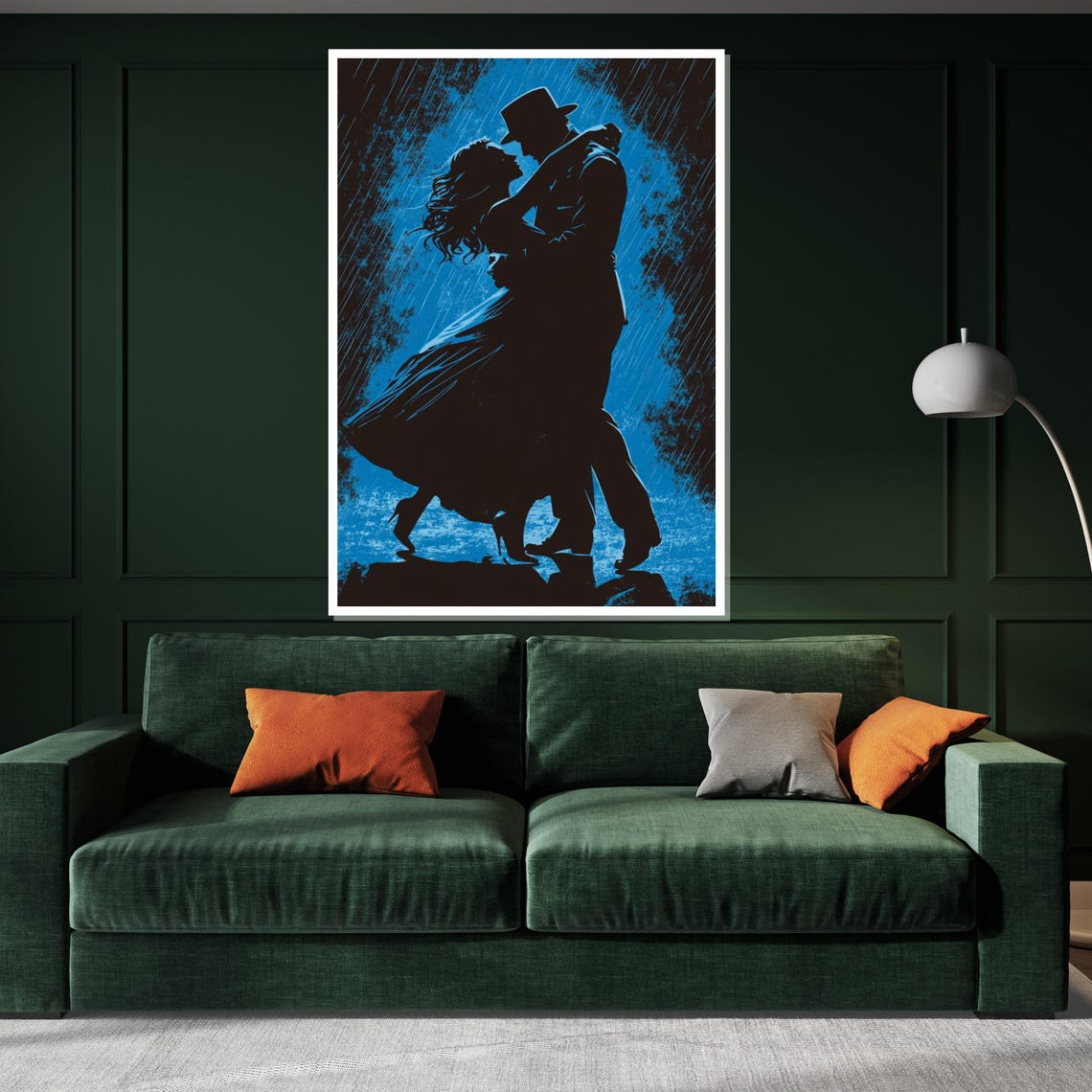 Dancing Couple In The Rain Blue Night Silhouette Romantic Dance Poster - Image 3