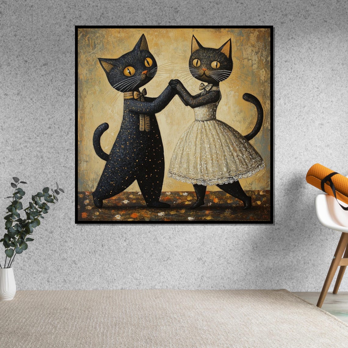 Two Adorable Black Cats Dancing Vintage Whimsical Feline Poster - Image 5