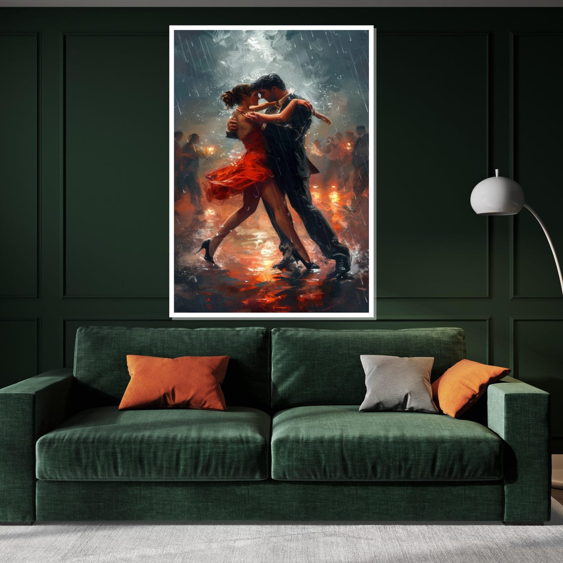 Tango Couple Dancing In Rain Red Dress Romantic Night Poster - Image 3