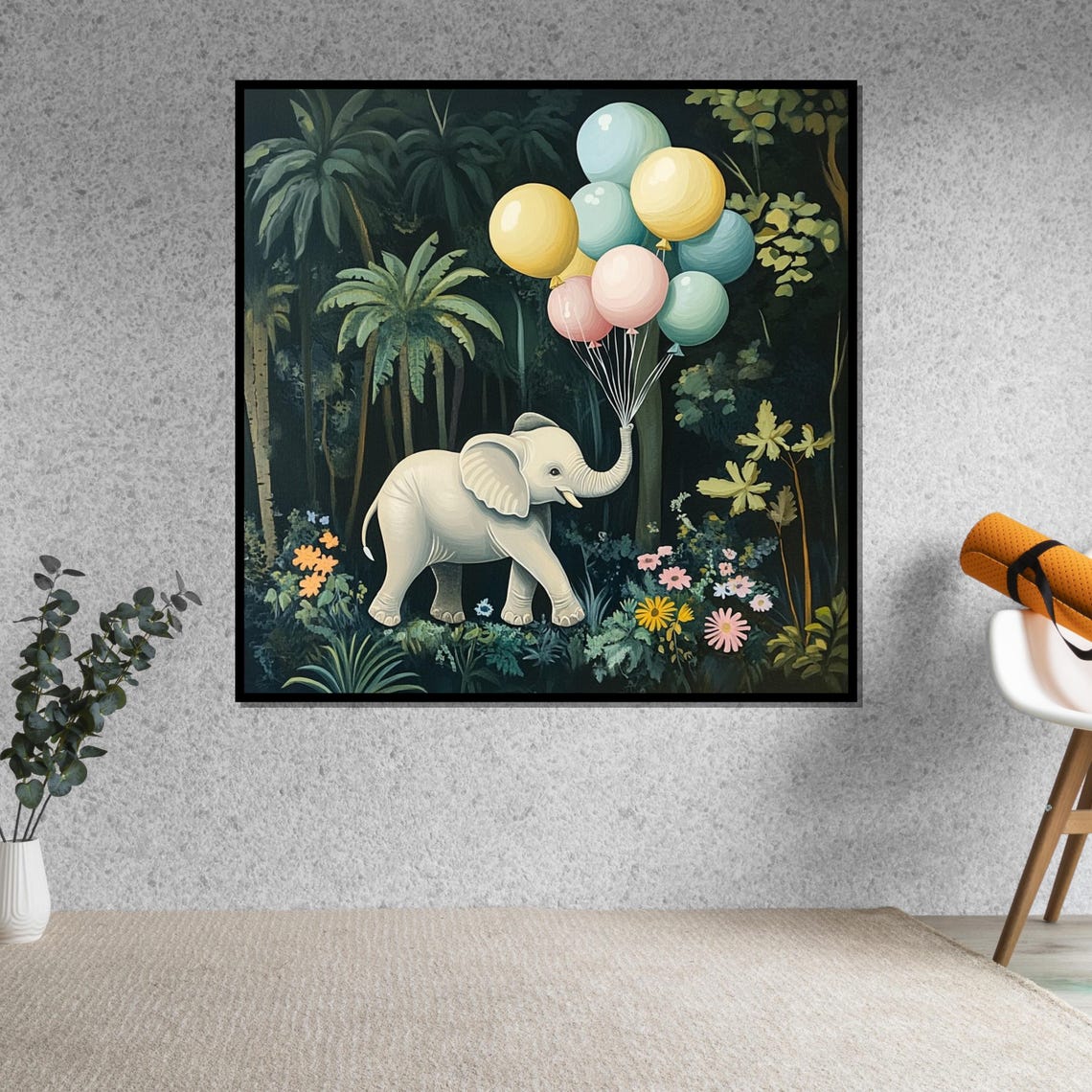 Baby Elephant Balloons Jungle Whimsical Nursery Animal Art Poster - Image 5